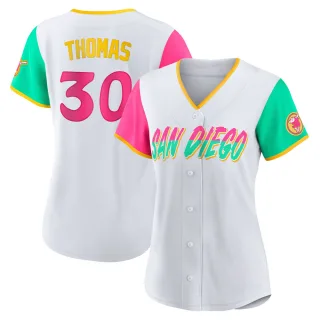 Women's Authentic White Derrel Thomas San Diego Padres 2022 City Connect Jersey